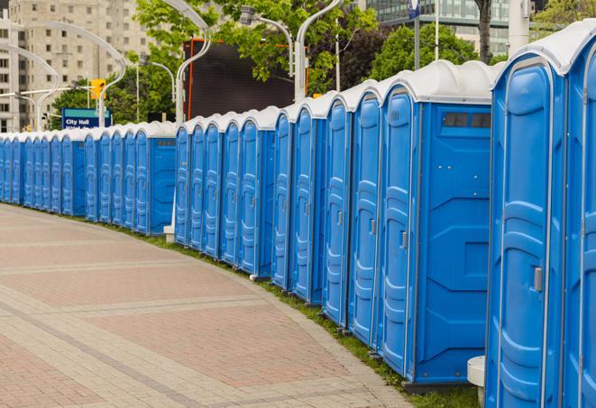 Seasonal porta potty units set up at a Woodstock, Illinois venue