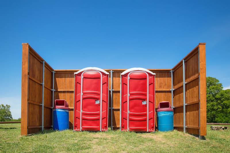 Short-term porta potty units staged for delivery in Woodstock, Illinois
